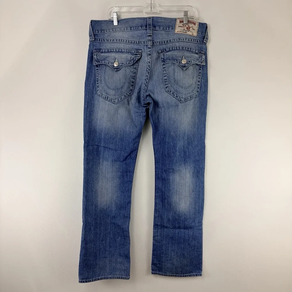 True Religion Men's Blue Straight‎ Leg Flap Pocket Jeans Size 36 Y2K Vintage